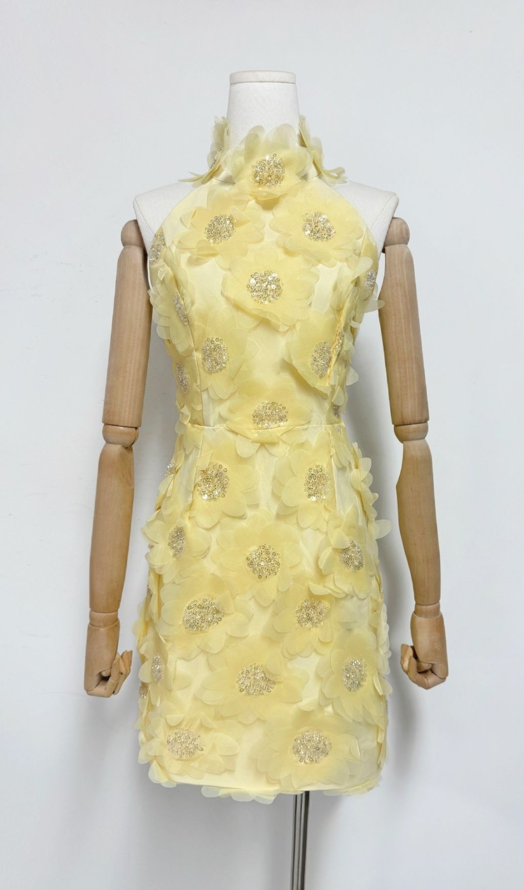 Fashionslee Women Pavryn Yellow Halterneck Sequin Flower Mini Dress