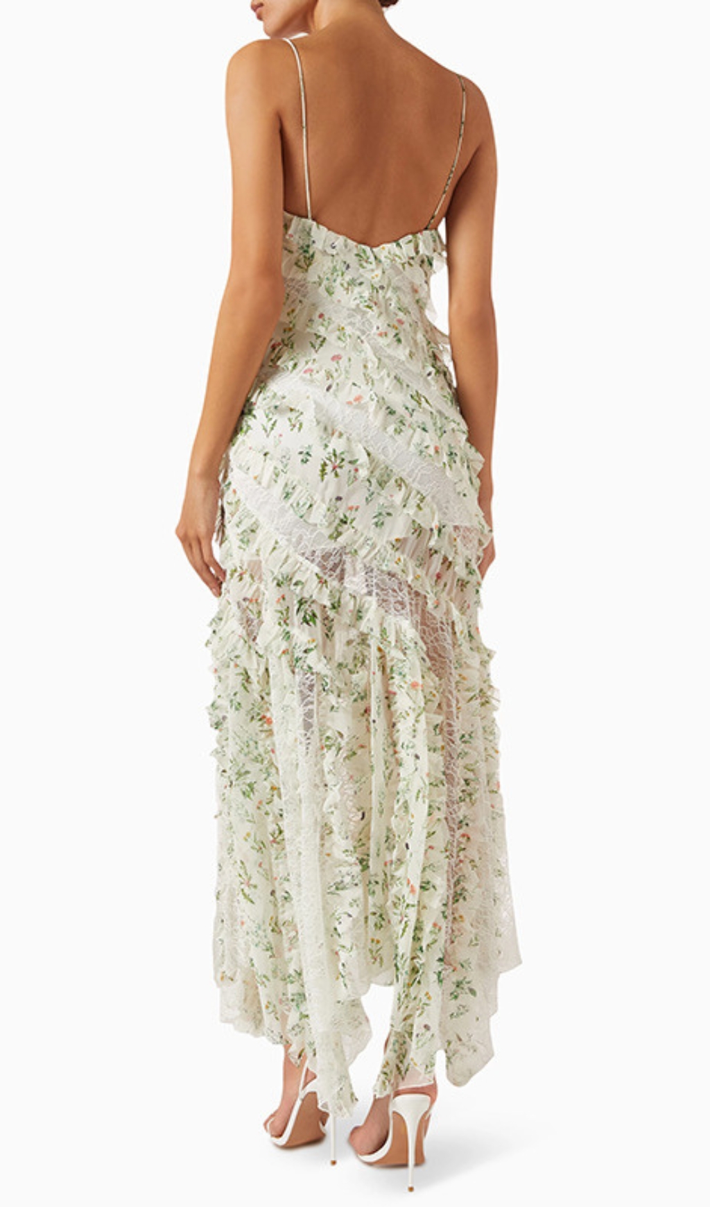 Fashionslee Women Ceteria Green Strappy Floral Ruffle Maxi Dress