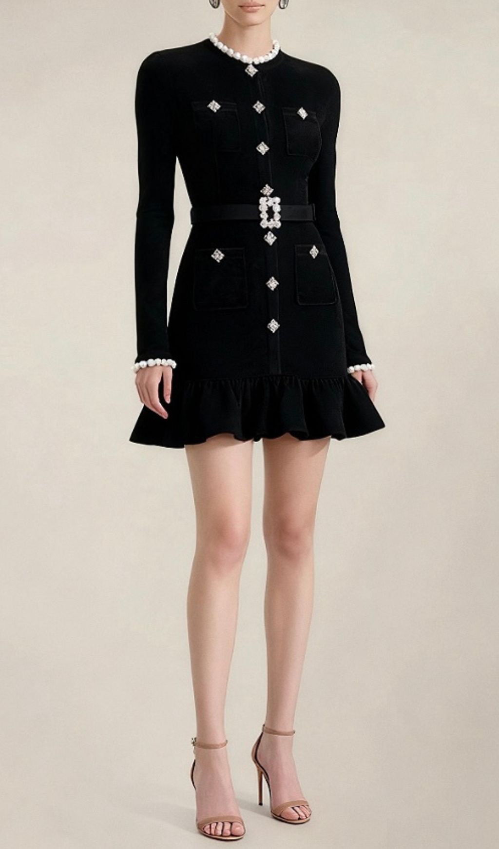 Fashionslee Women Hiraani Black Long Sleeve Lace Mini Dress