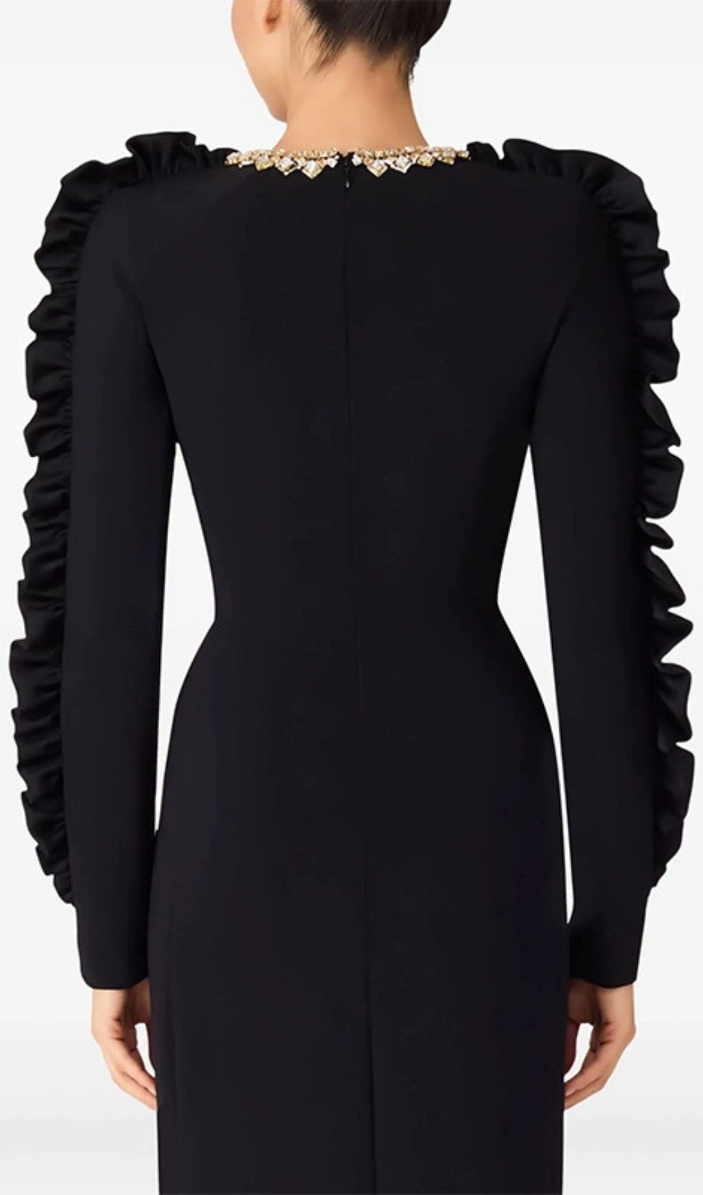 Fashionslee Women Hallie Black Crystal Long Sleeve Midi Dress
