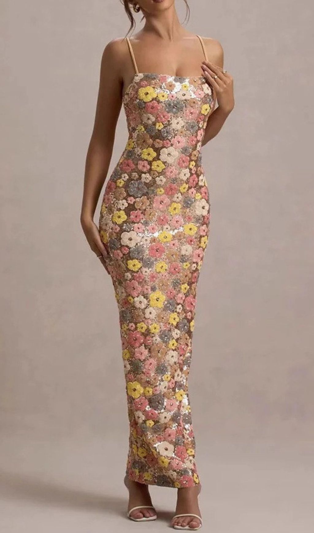 b91de393704ec9e1b4aa2ec96063ef28.jpg Fashionslee Women Gershon Strappy Flower Sequin Maxi Dress