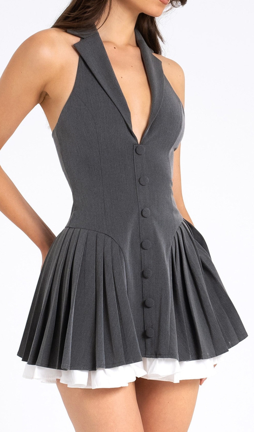 Fashionslee Women Dhriti Grey Halter Mini Dress