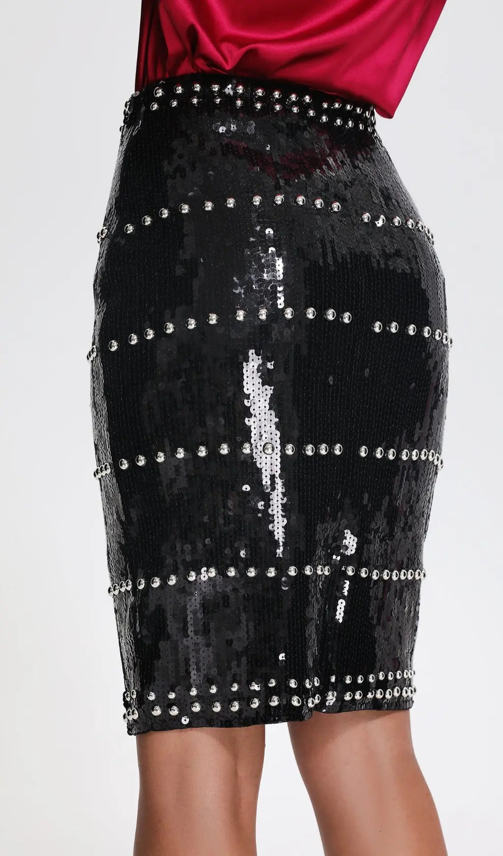 Fashionslee Women Black Sequin Pearl Skirt