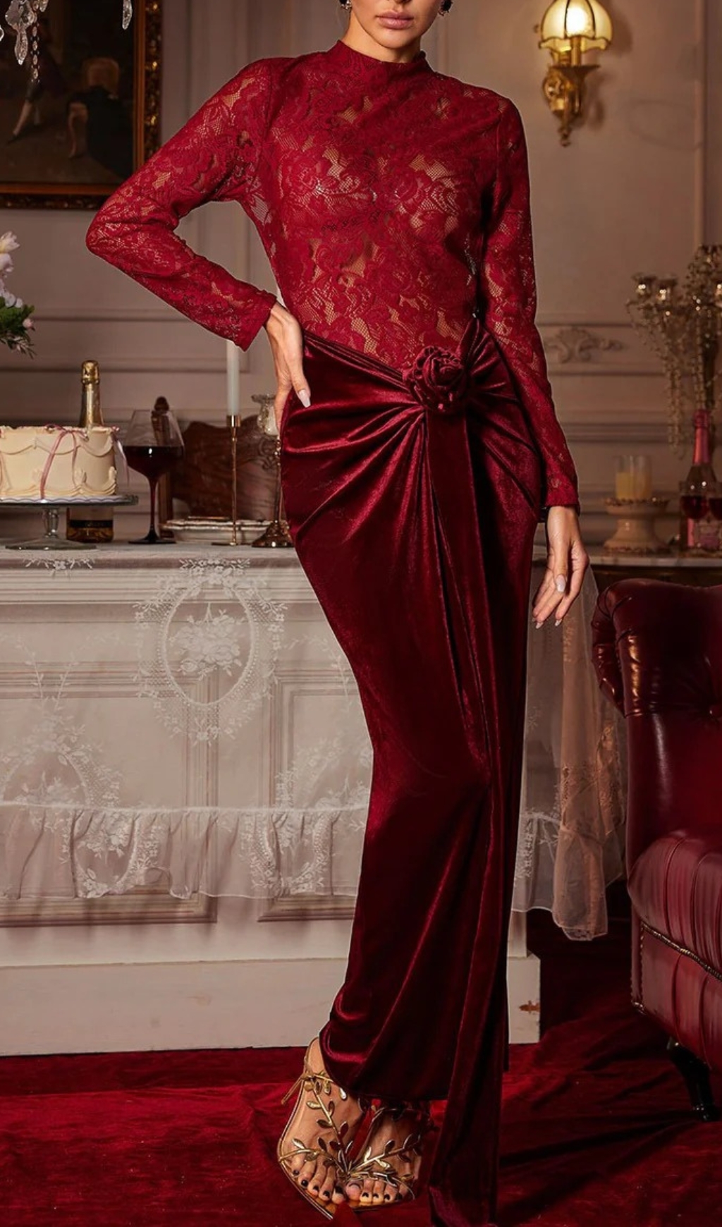 VELVET RUCHED MAXI DRESS WITH SPLIT - OWNCI VELVET RUCHED MAXI DRESS WITH SPLIT - OWNCI