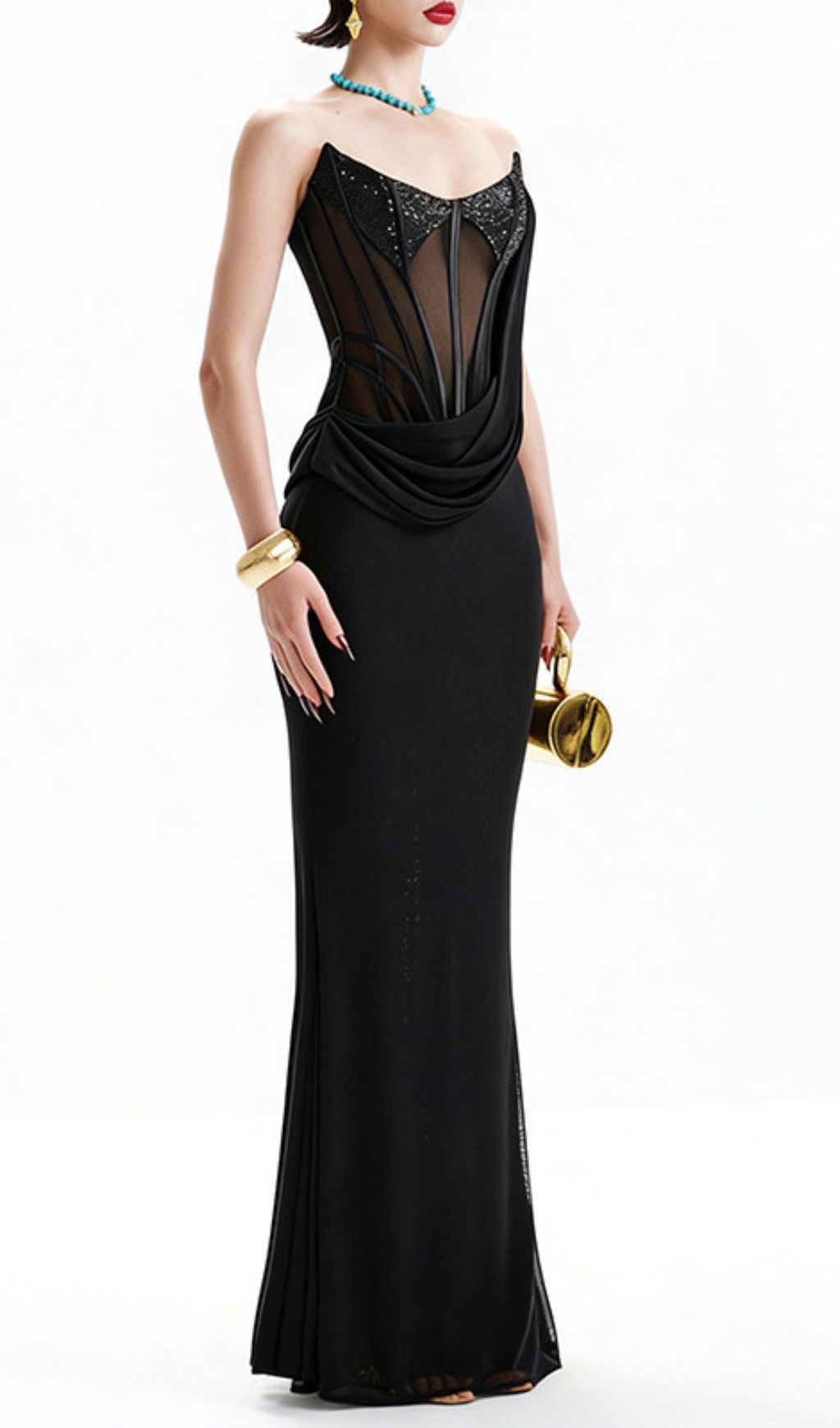 Fashionslee Women Janan Black Corset Maxi Dress