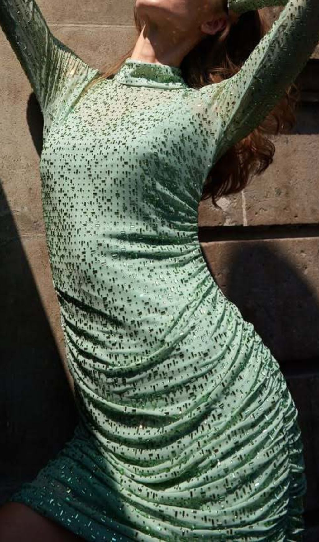 Fashionslee Women Jacinta Green Crystal Long Sleeve Mini Dress