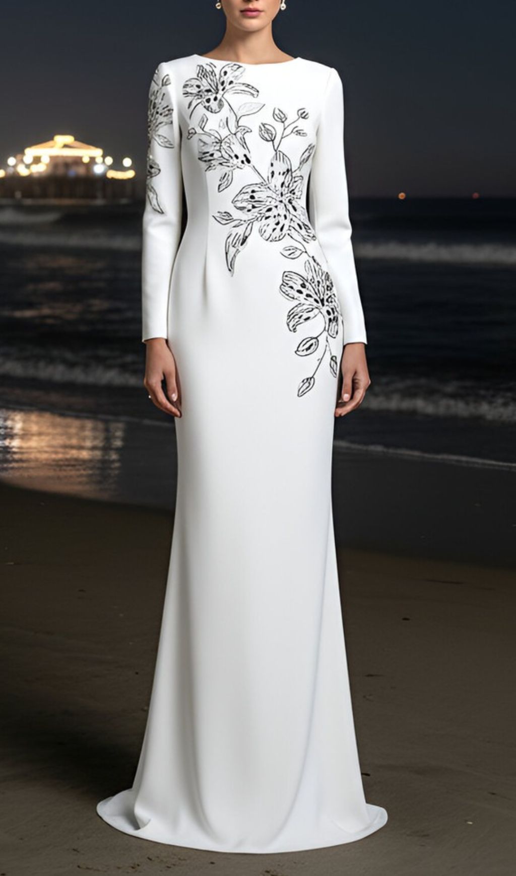 Fashionslee Women Jessica White Flower Embellished Gown