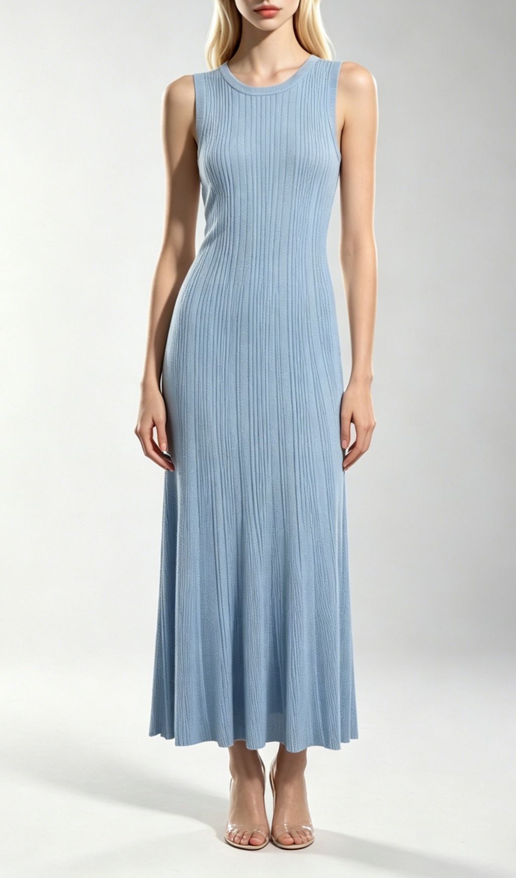 Fashionslee Women Kiandra Blue Sleeveless Knit Maxi Dress