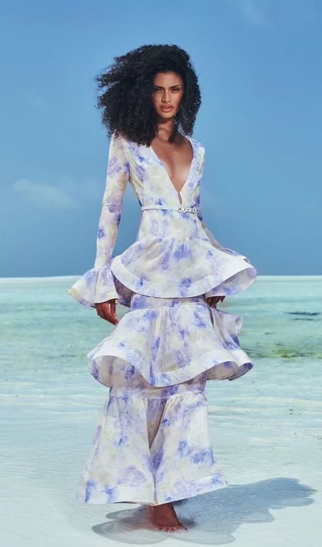Fashionslee Women Enfys Blue Long Sleeve Printed Maxi Dress