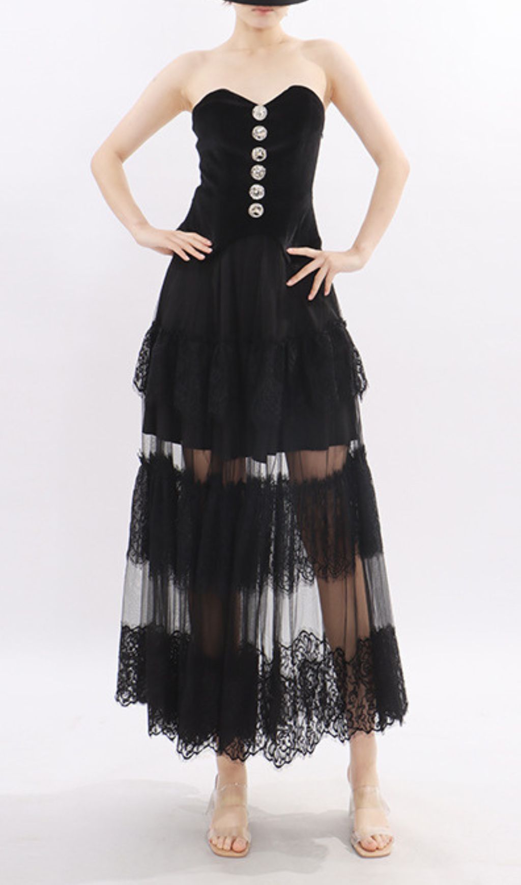 Fashionslee Women Kaliyah Black Strapless Lace Maxi Dress