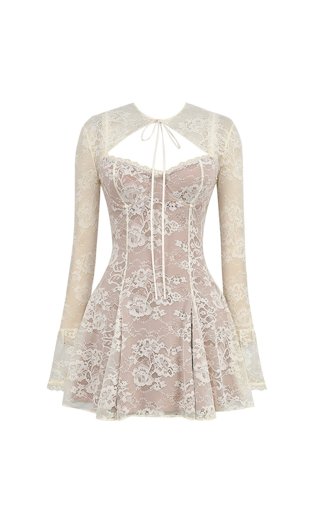 Fashionslee Women Brea Vintage Cream Lace Mini Dress