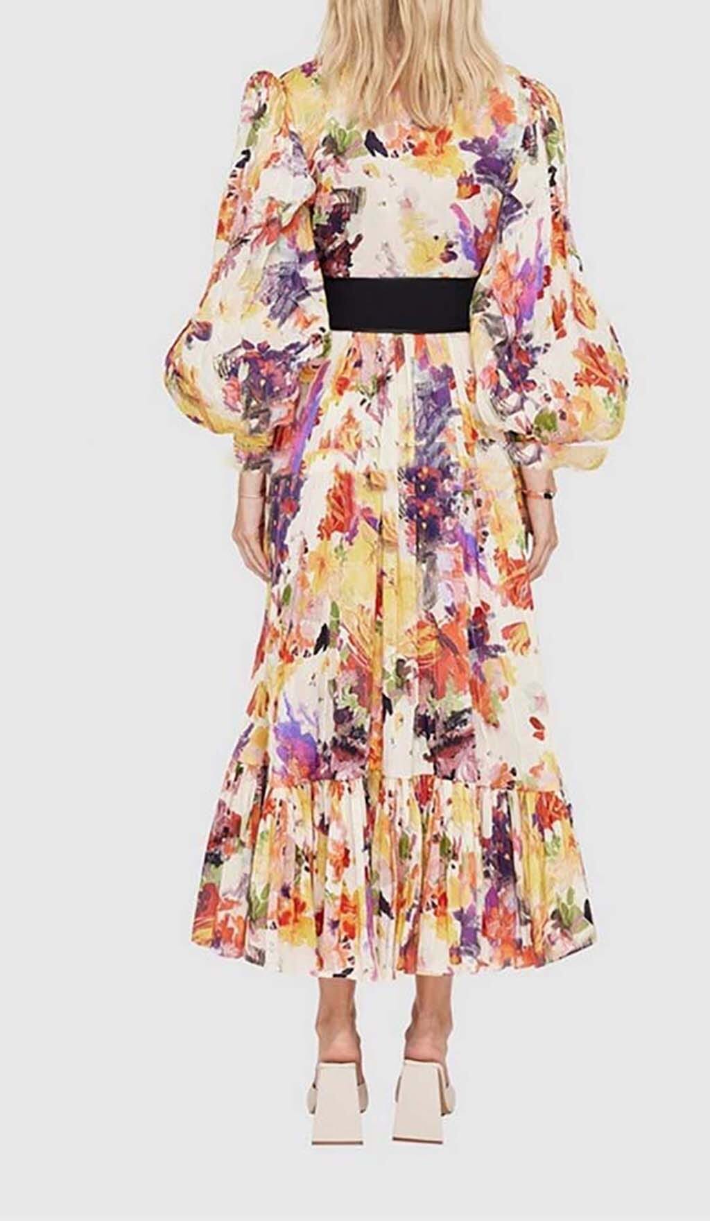 Fashionslee Women Poise Print Silk Midi Dress In Multi-Color