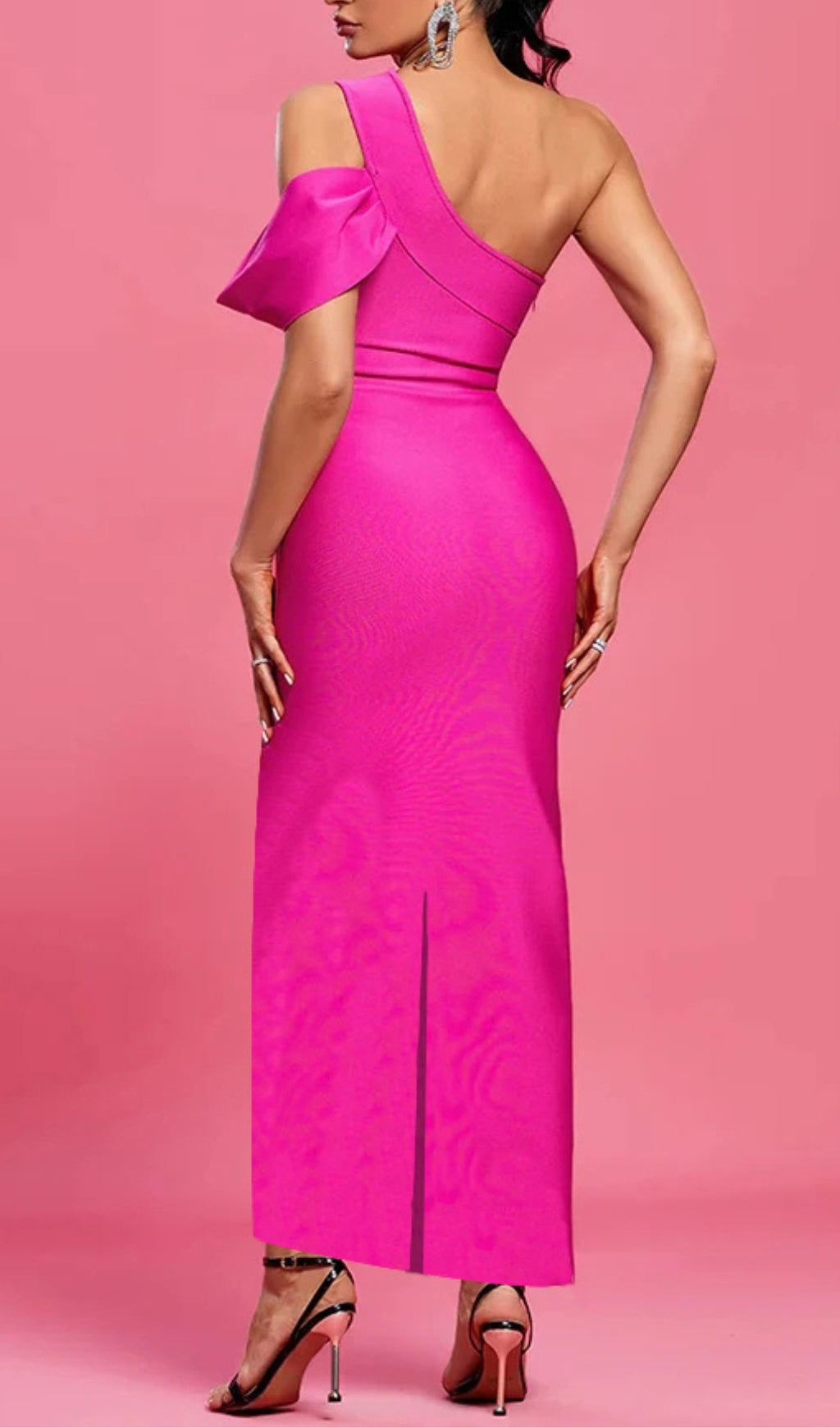 Fashionslee Women Pink One Shoulder Asymmetrical Hem Dress
