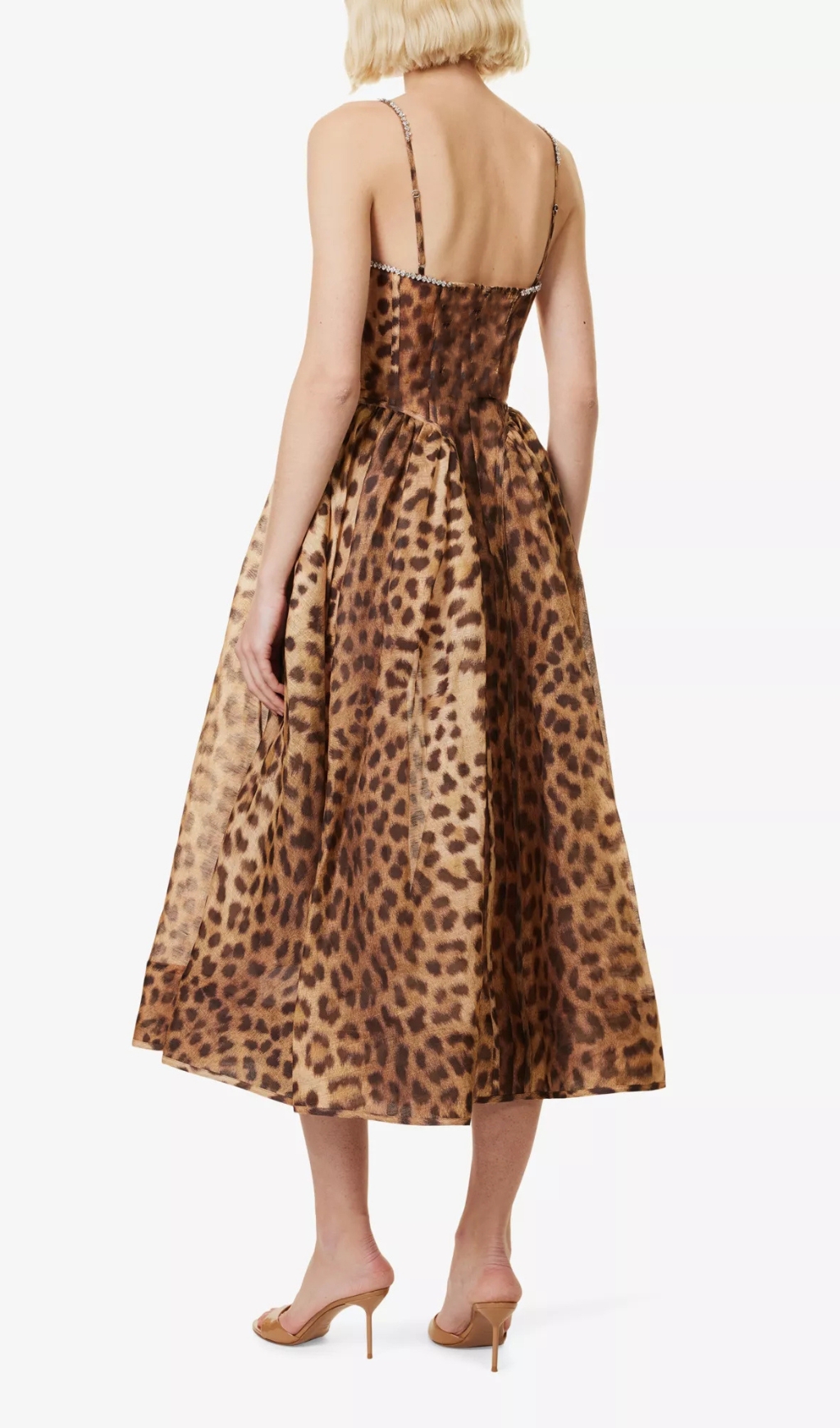 Fashionslee Women Animal Print Crystal Bustier A Line Midi Dress