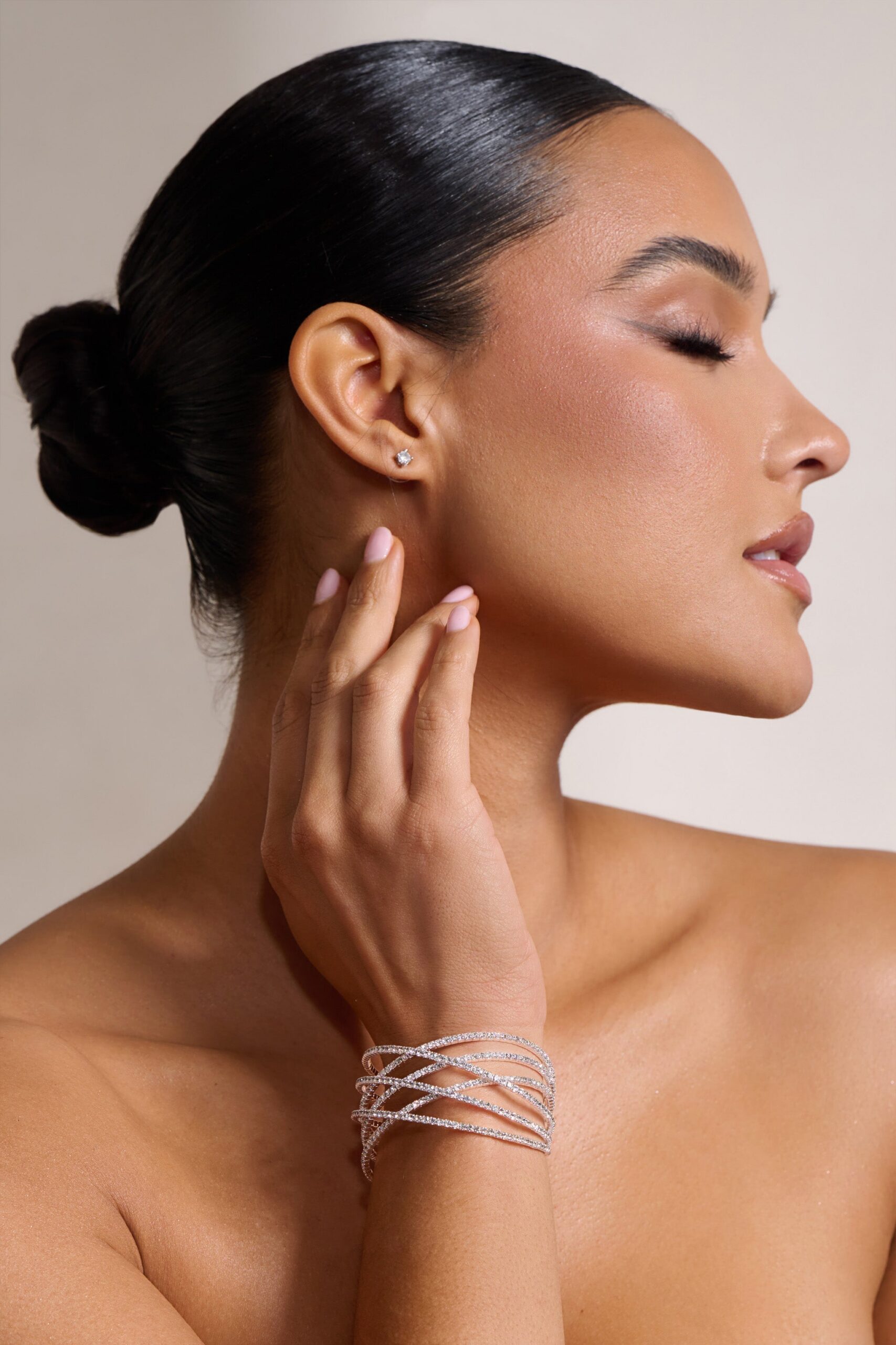 Fashionslee Women Silver Diamante Layered Cuff Bracelet