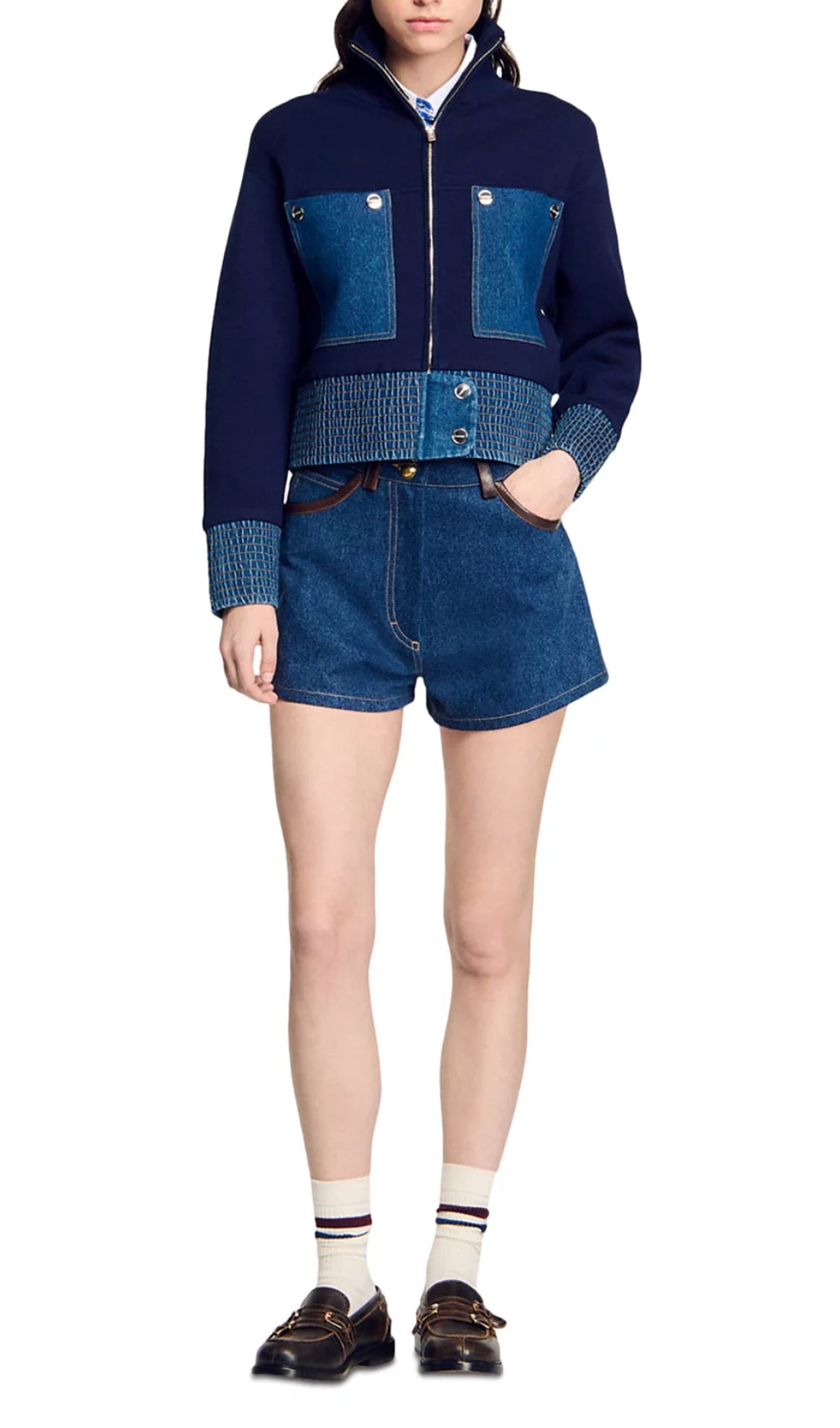 b9d53434e4e9eb43c3e4c7f901624644.jpg Fashionslee Women Vancouver Denim Trim Knit Jacket
