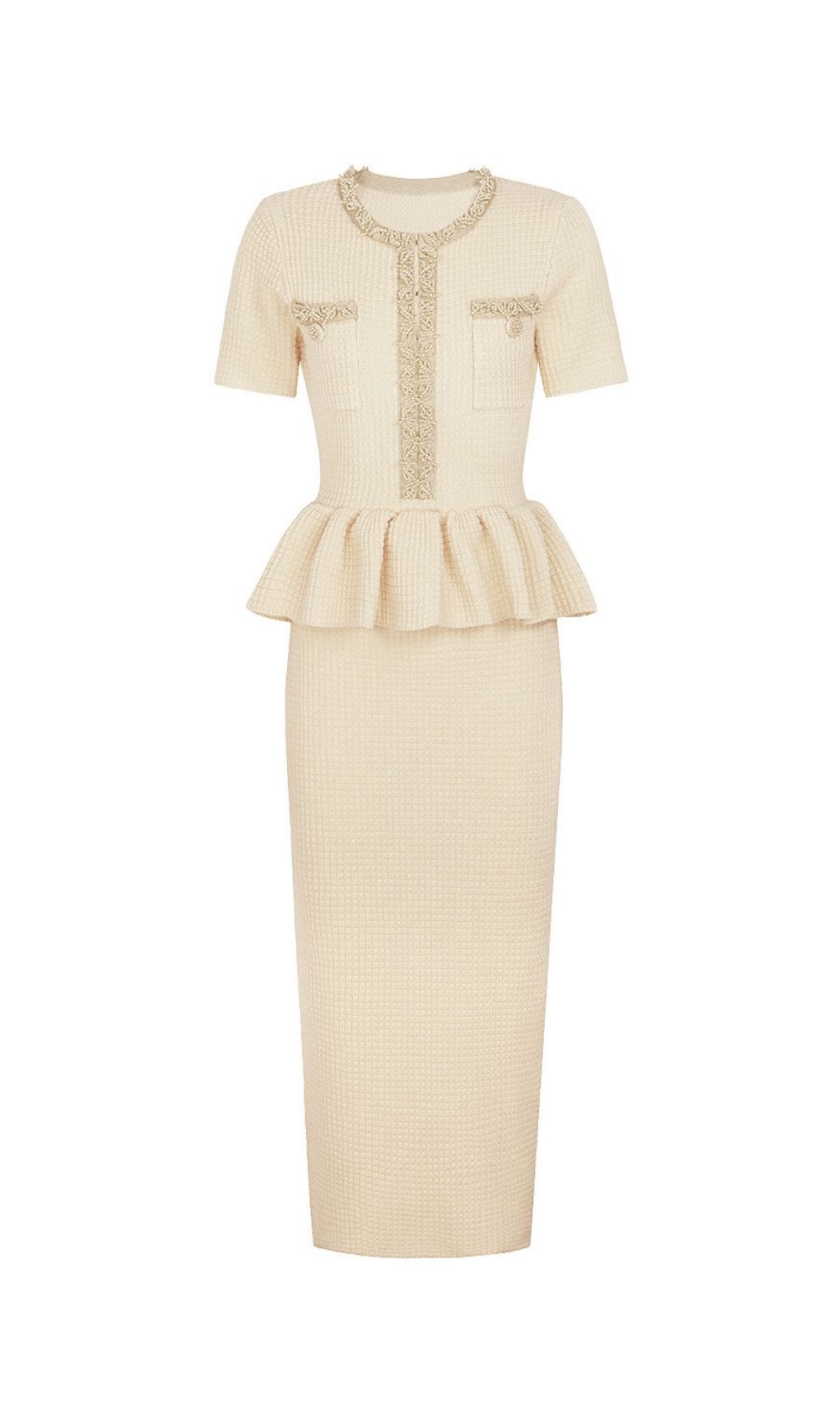 Fashionslee Women Kinuye Apricot Beaded Knit Midi Dress