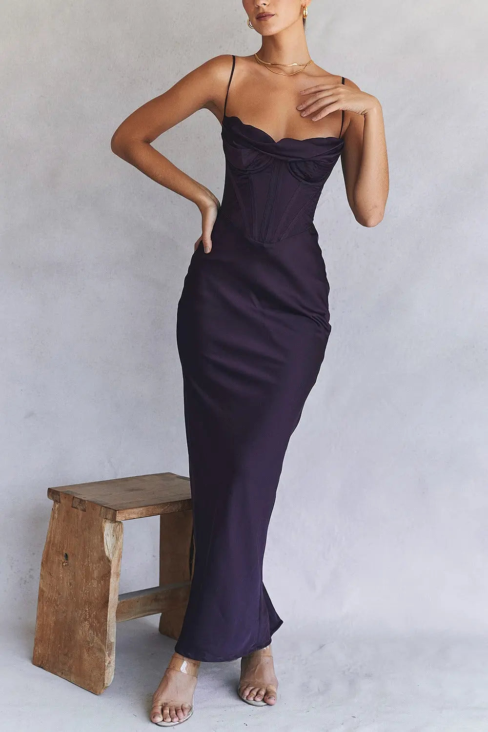 Fashionslee Women Night Shade Corset Maxi Dress