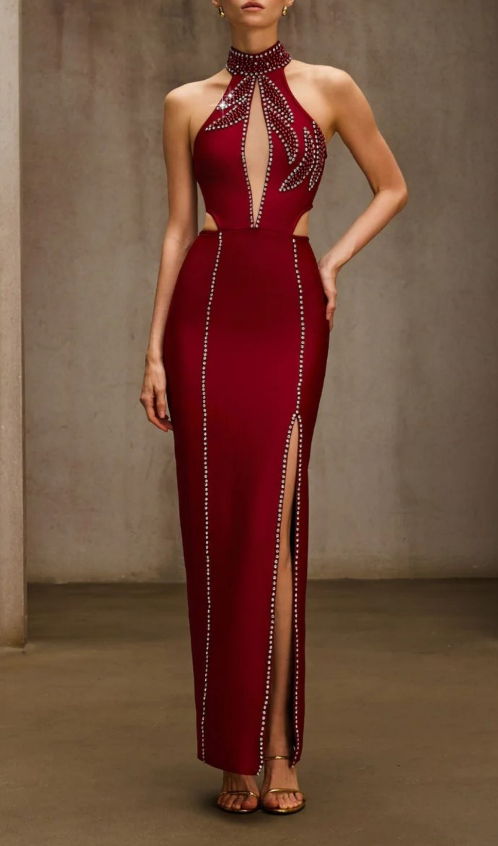 Fashionslee Women Dympna Halterneck Crystal Bandage Maxi Dress