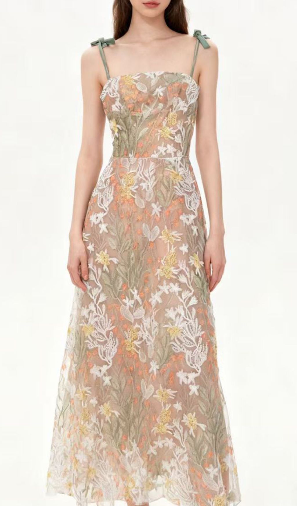 Fashionslee Women Itsuo Strappy Flower Embroidery Maxi Dress