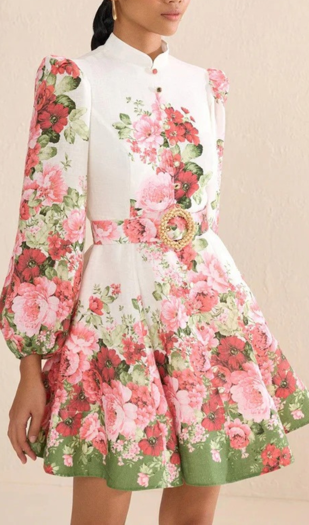 Fashionslee Women Branwen Floral Mandarin Collar Mini Dress