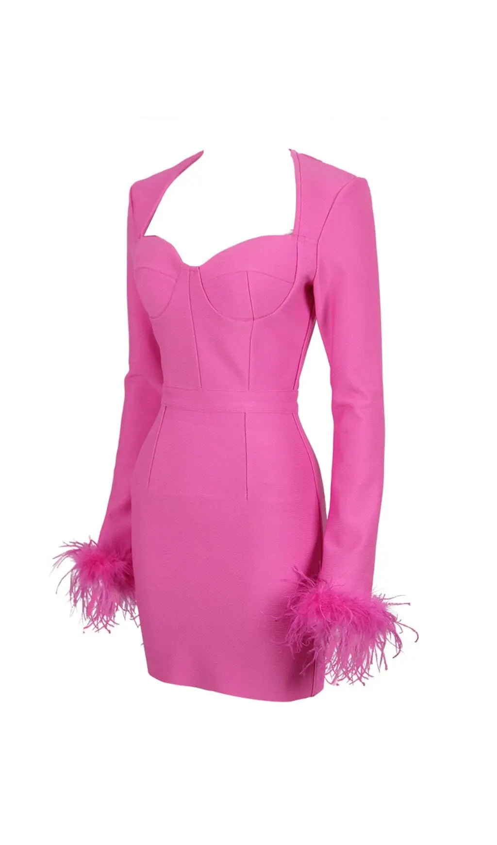 ba5e96fe3d4ccb86667f629b8b4eda33.jpeg Fashionslee Women Stretch Long Sleeves Mini Dress In Hyper Pink