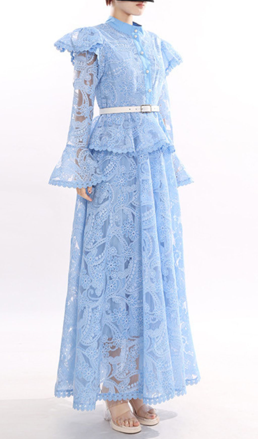 Fashionslee Women Jereni Blue Lace Embroidery Maxi Dress