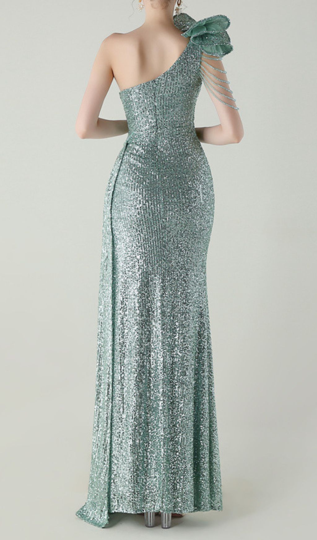 Fashionslee Women Ikia Green One-Shoulder Sequin Maxi Dress