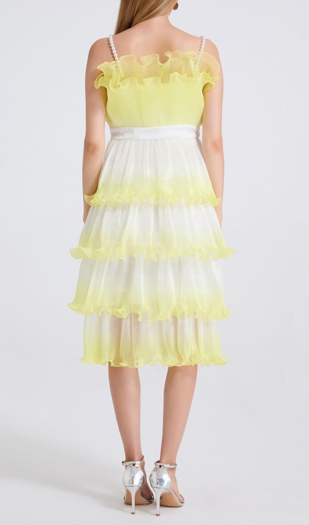 Fashionslee Women Fiene Yellow Strappy Cake Midi Dress