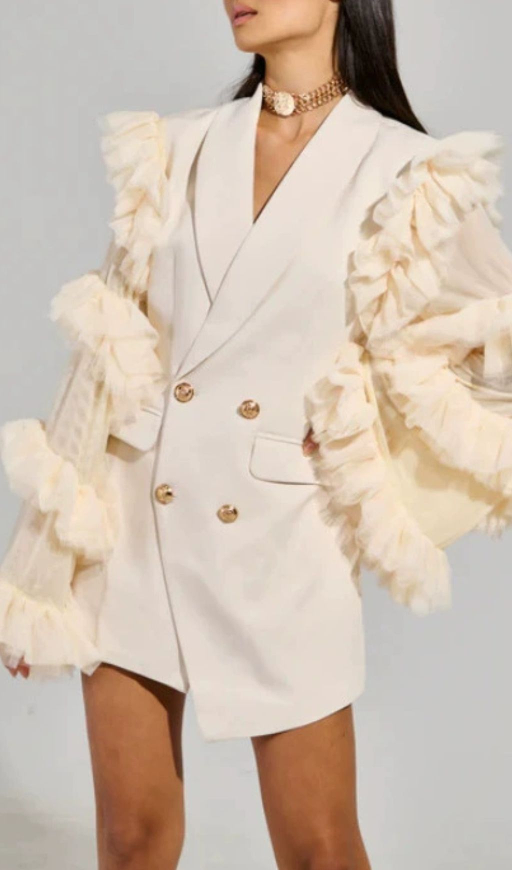 baa6b6b977534c5cf17978cc1ed5eda4.jpg Fashionslee Women Kaleena Tulle Sleeve Blazer Dress
