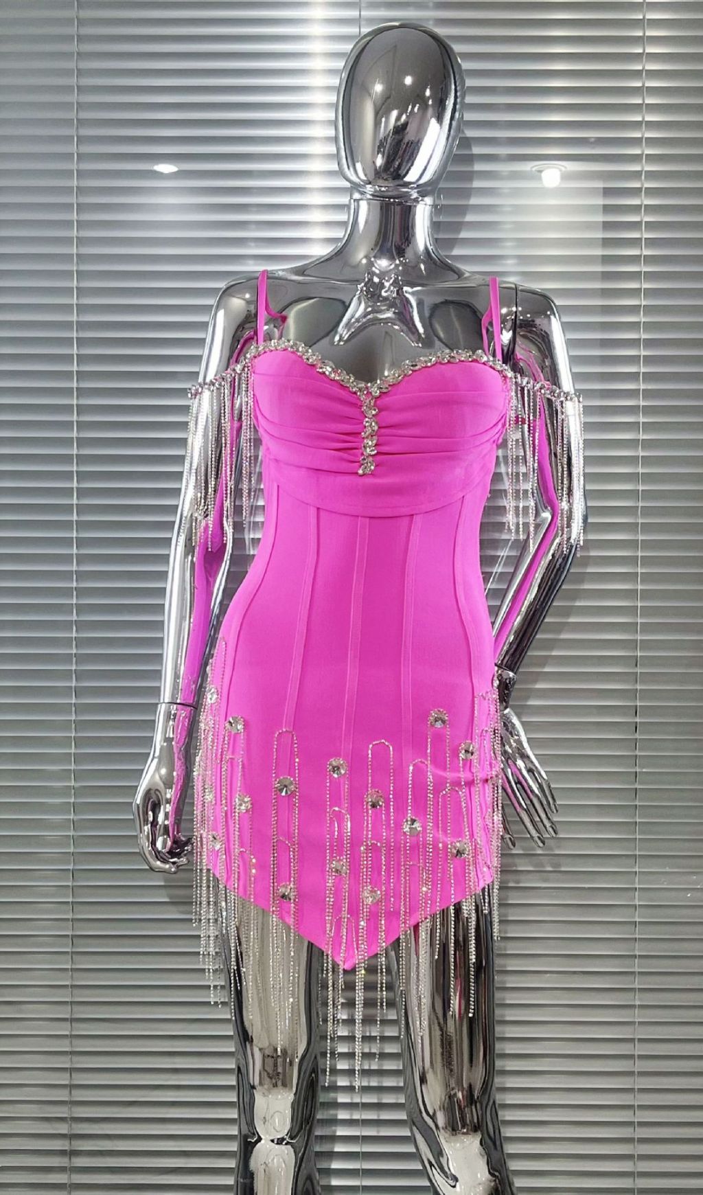 Fashionslee Women Jersey Diamante Tassel Bandage Mini Dress