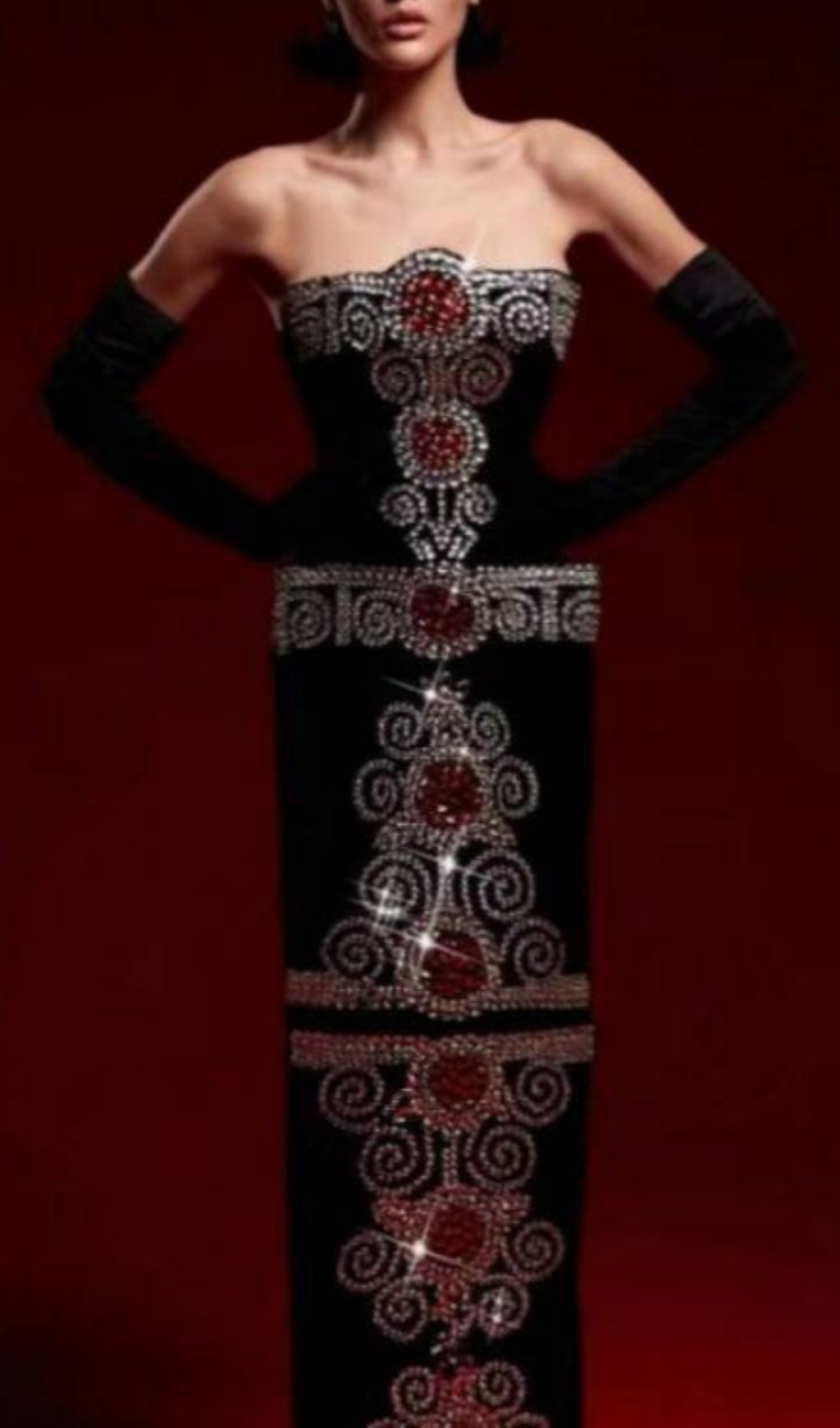 Fashionslee Women Bjork Black Strapless Bead Maxi Bandage Dress