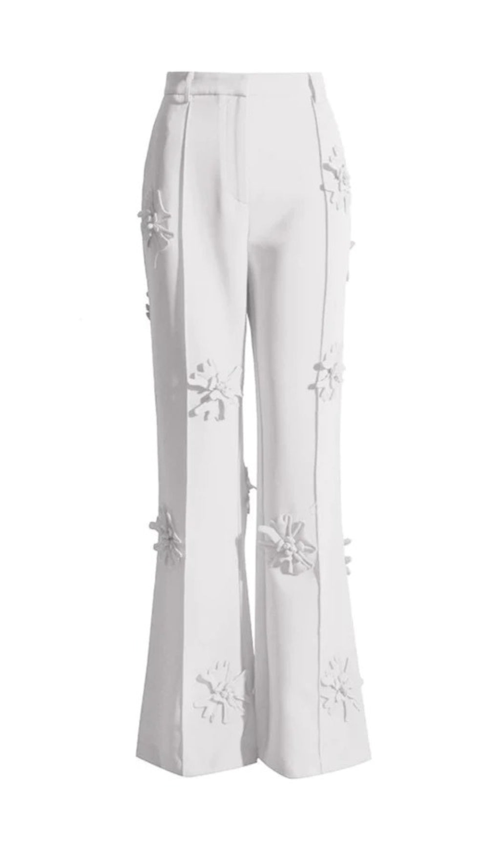 Fashionslee Women Acedia White Stereo Flower Mid-Rise Pants