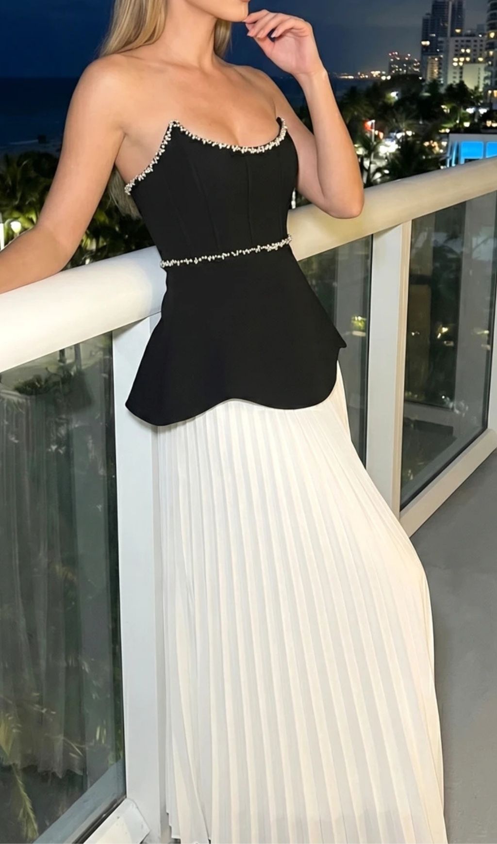 Fashionslee Women Khaleesi Strapless Diamante Pleated Maxi Dress