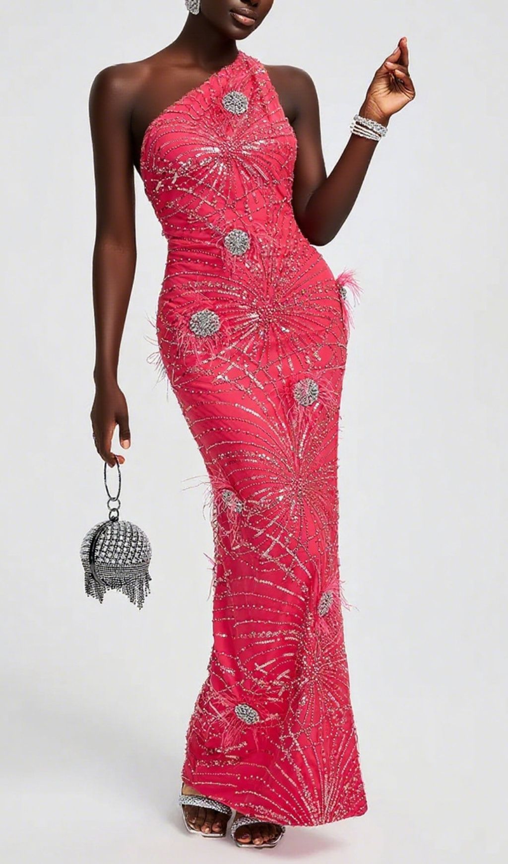Fashionslee Women Hannes Sequin Beaded One-Shoulder Maxi Dress