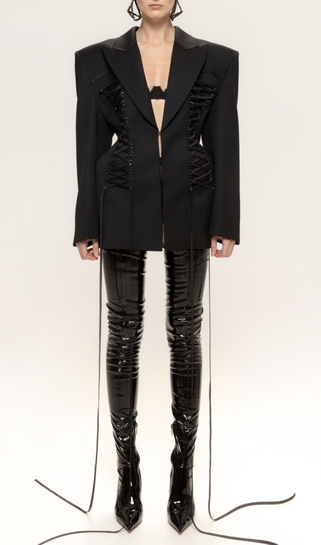 Fashionslee Women Ishan Black Lace-up Blazer Dress