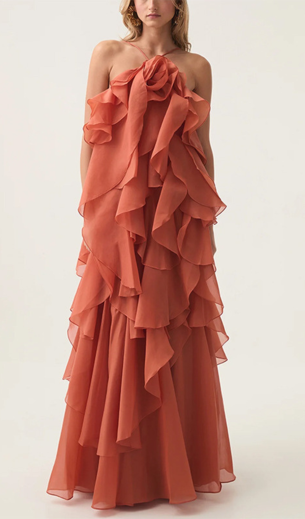 TRENDING RUFFLE HALTER MAXI DRESS - OWNCI