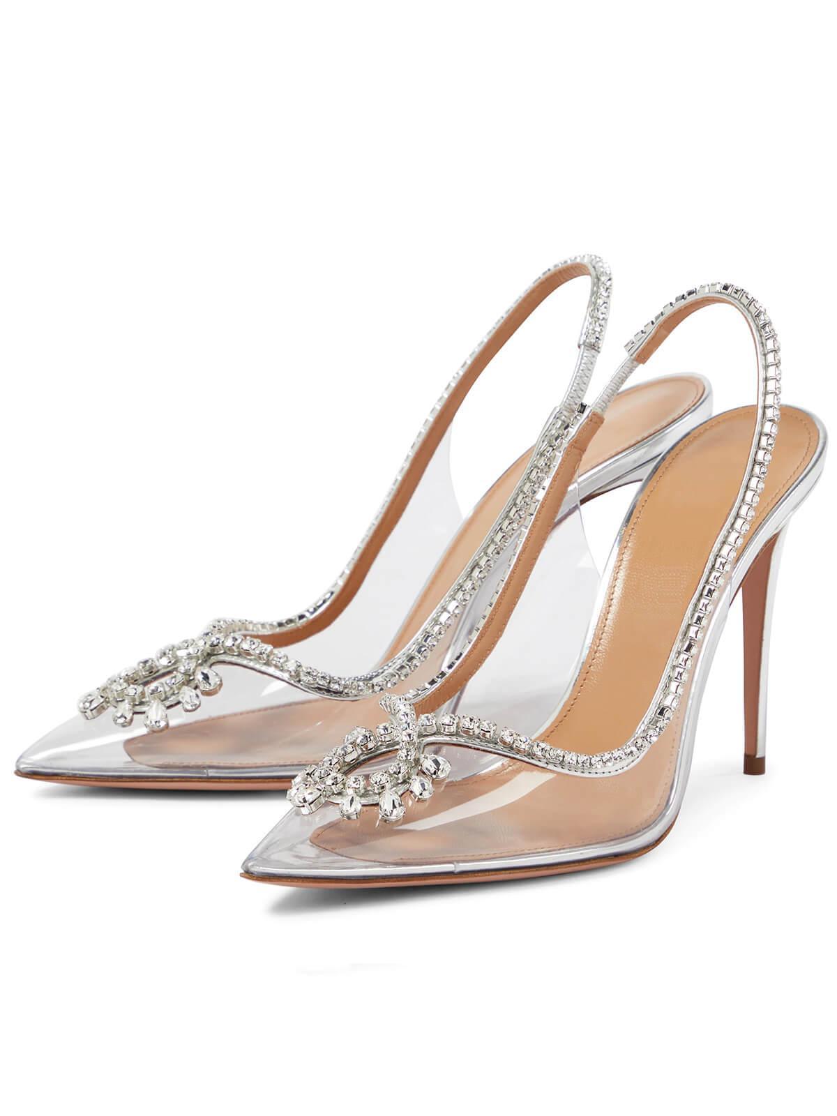 Fashionslee Women Crystal Cutout Embellished Pumps In Silver