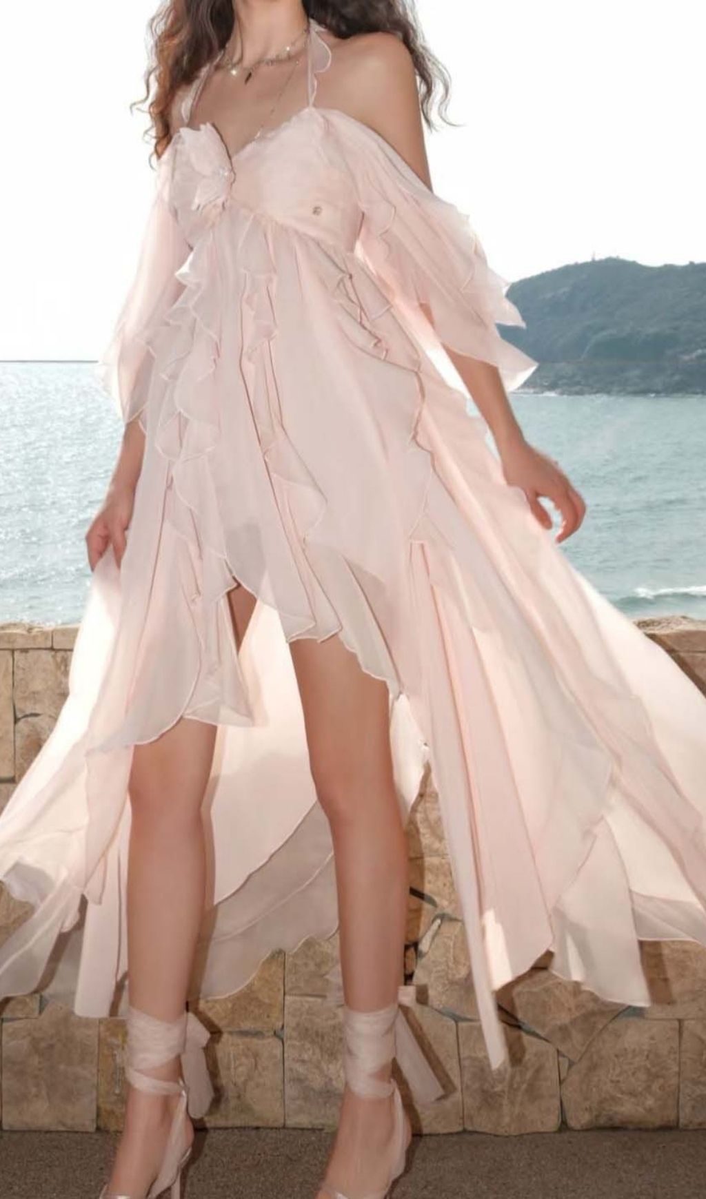 bb3b18febff9f8716169fb4f559be578.jpg Fashionslee Women Komali Pink Halter Butterfly Ruffle Maxi Dress