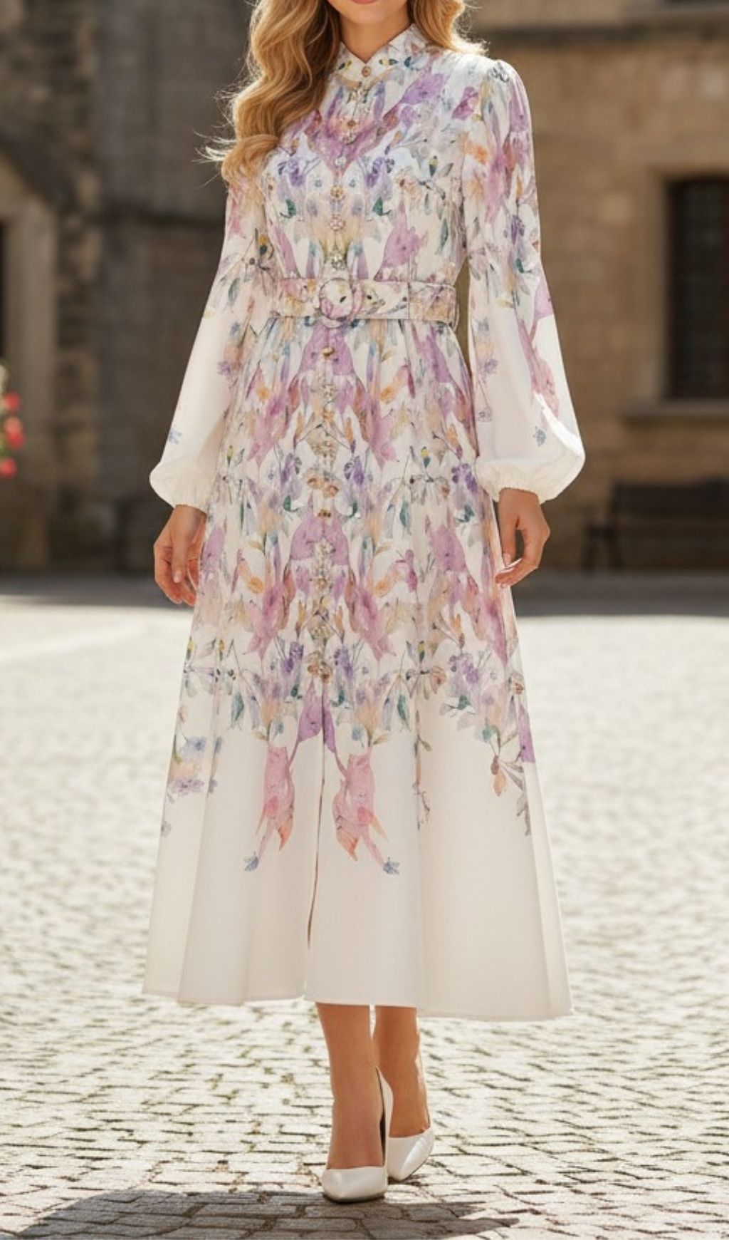 Fashionslee Women Kamiko Floral Long Sleeve Midi Dress