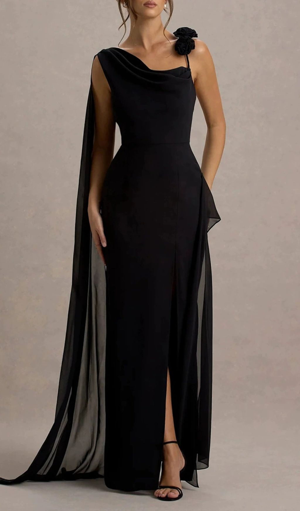 Fashionslee Women Ivette Black Flower Mesh Maxi Dress