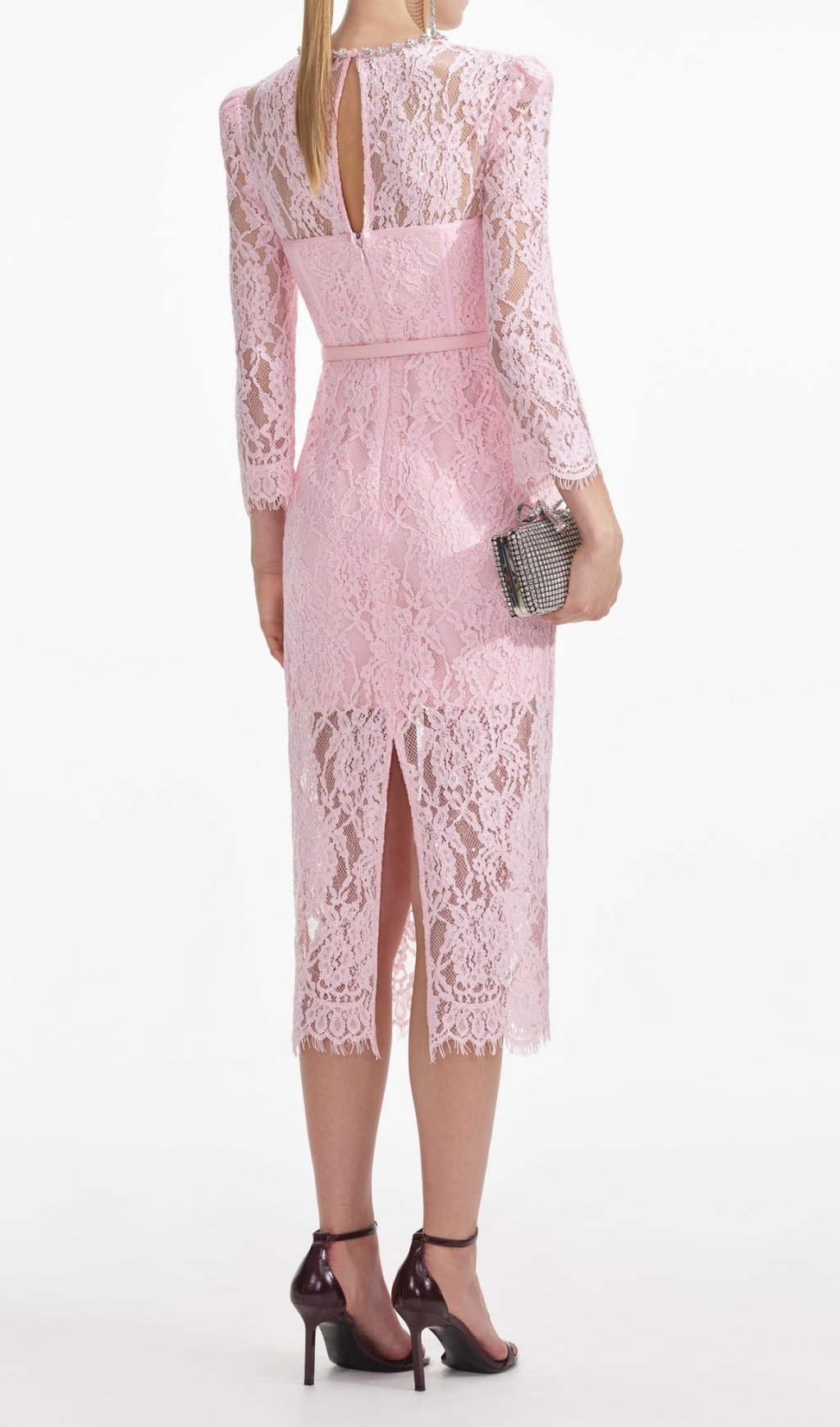 Fashionslee Women Pink Lace Bustier Midi Dress