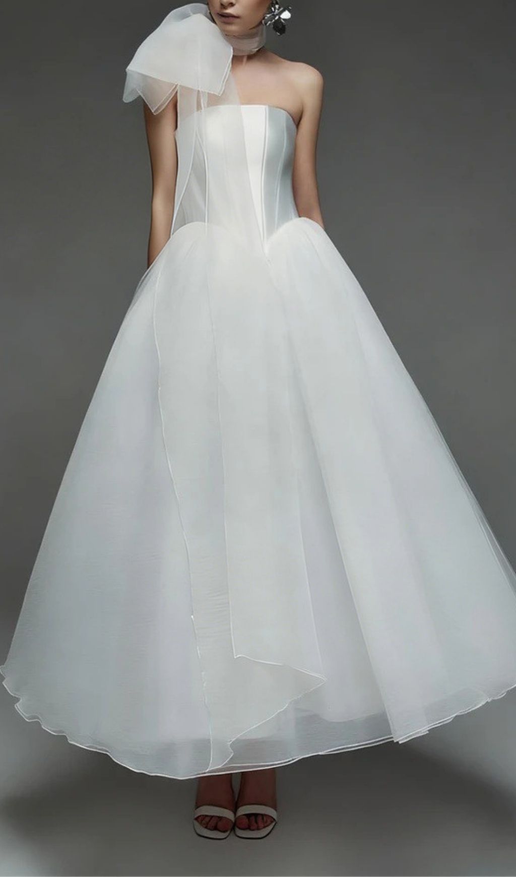 Fashionslee Women Keena White Strapless Corset Mesh Wedding Dress
