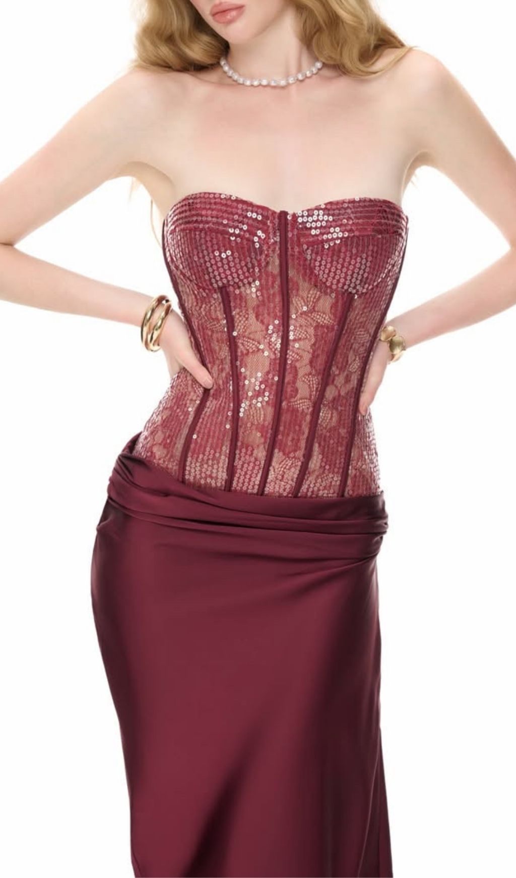 bbc3ac32c5898006e0115217e5c7ac94.jpg Fashionslee Women Kawthar Red Strapless Sequin Corset Maxi Dress