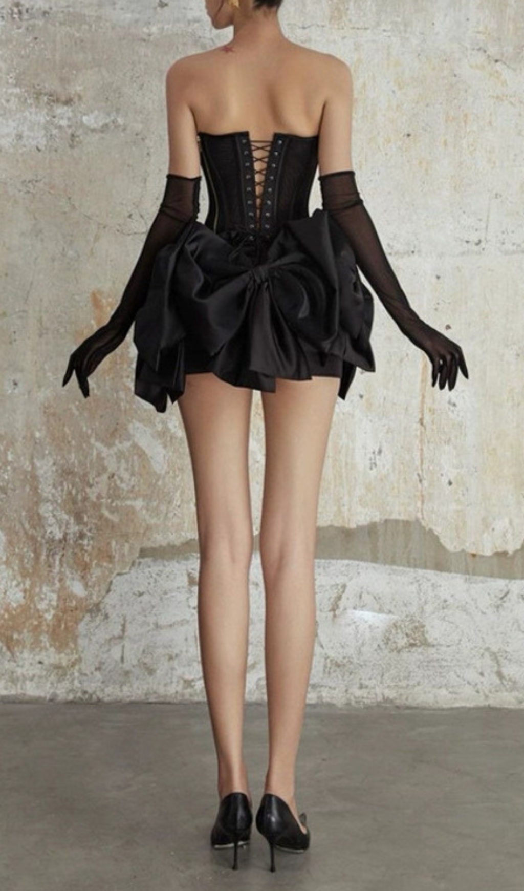 Fashionslee Women Dama Black Flower Bow Bandage Mini Dress