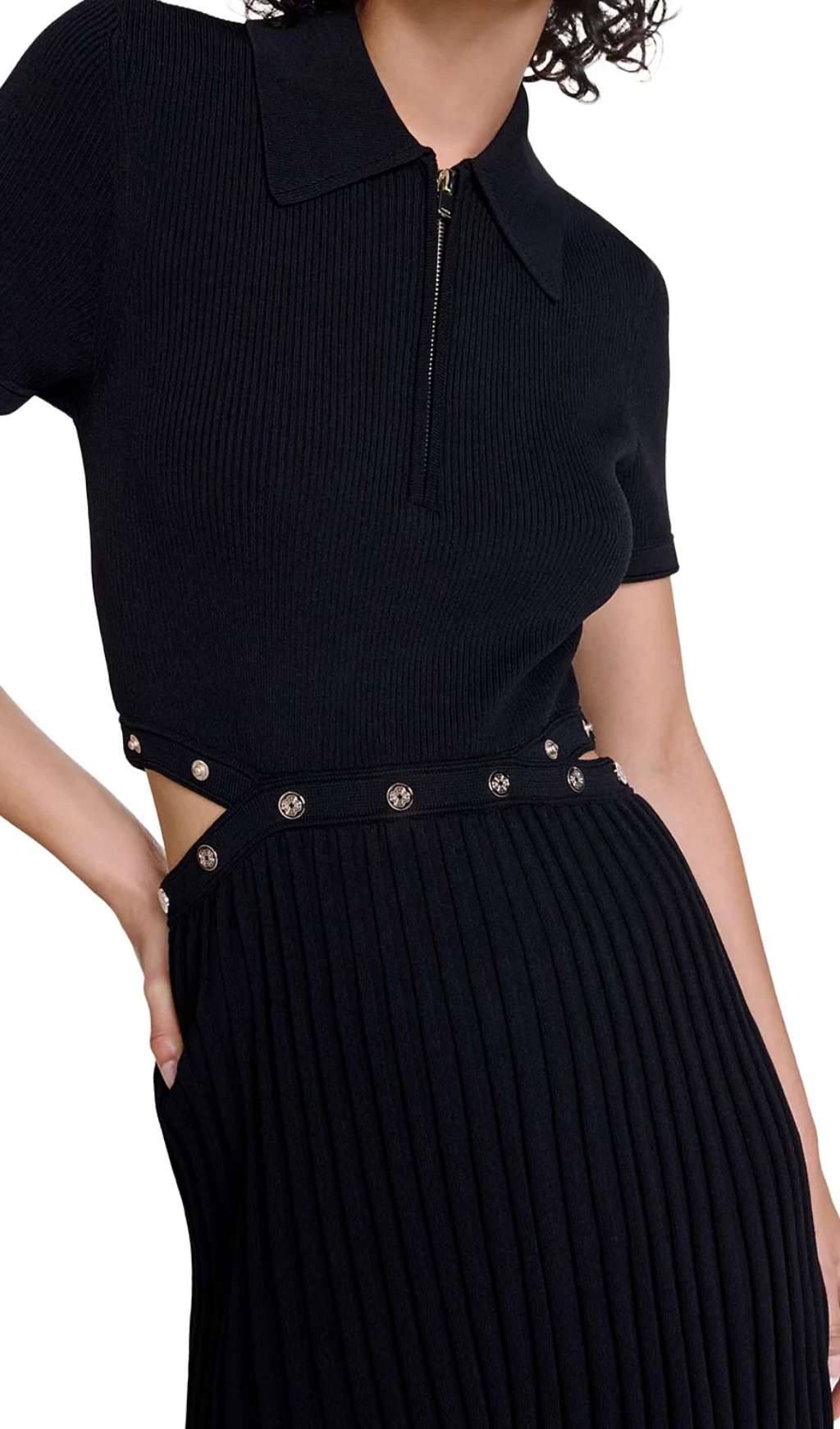 Fashionslee Women Ritourna Rib Knit Cut Out Mini Dress