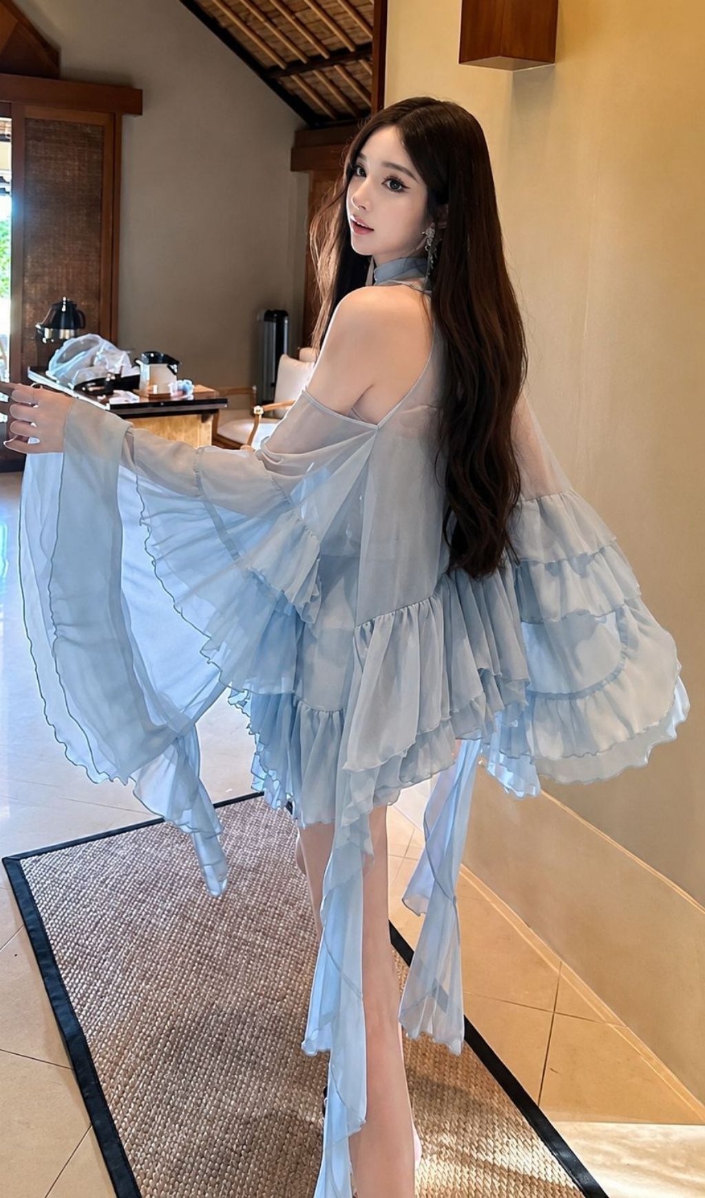 bc0f30ec0ec3a7686d4a3e1ade03f753.jpg Fashionslee Women Kylah Blue Ruffle Three-Piece Set