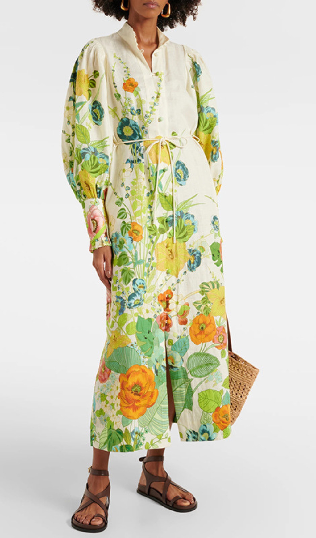 Fashionslee Women Baha Floral Printed Puff Sleeve Maxi Dress