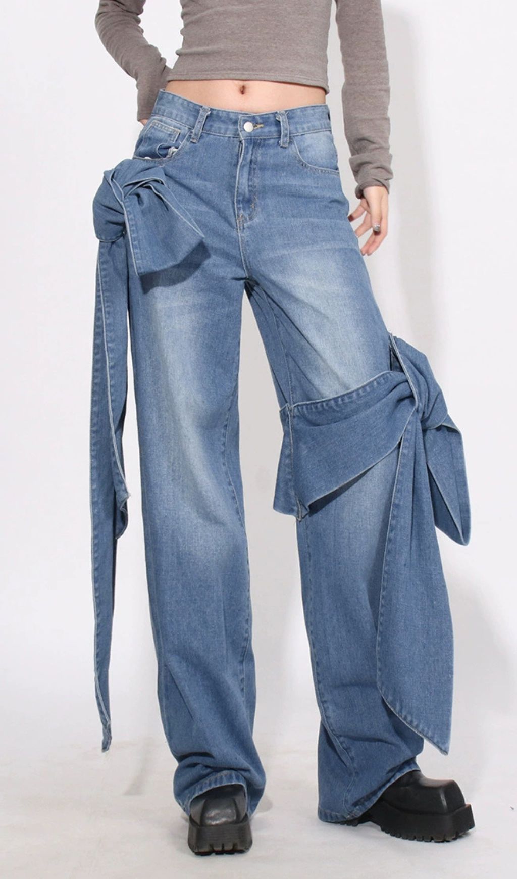 Fashionslee Women Hussain Blue Bow Denim Pants