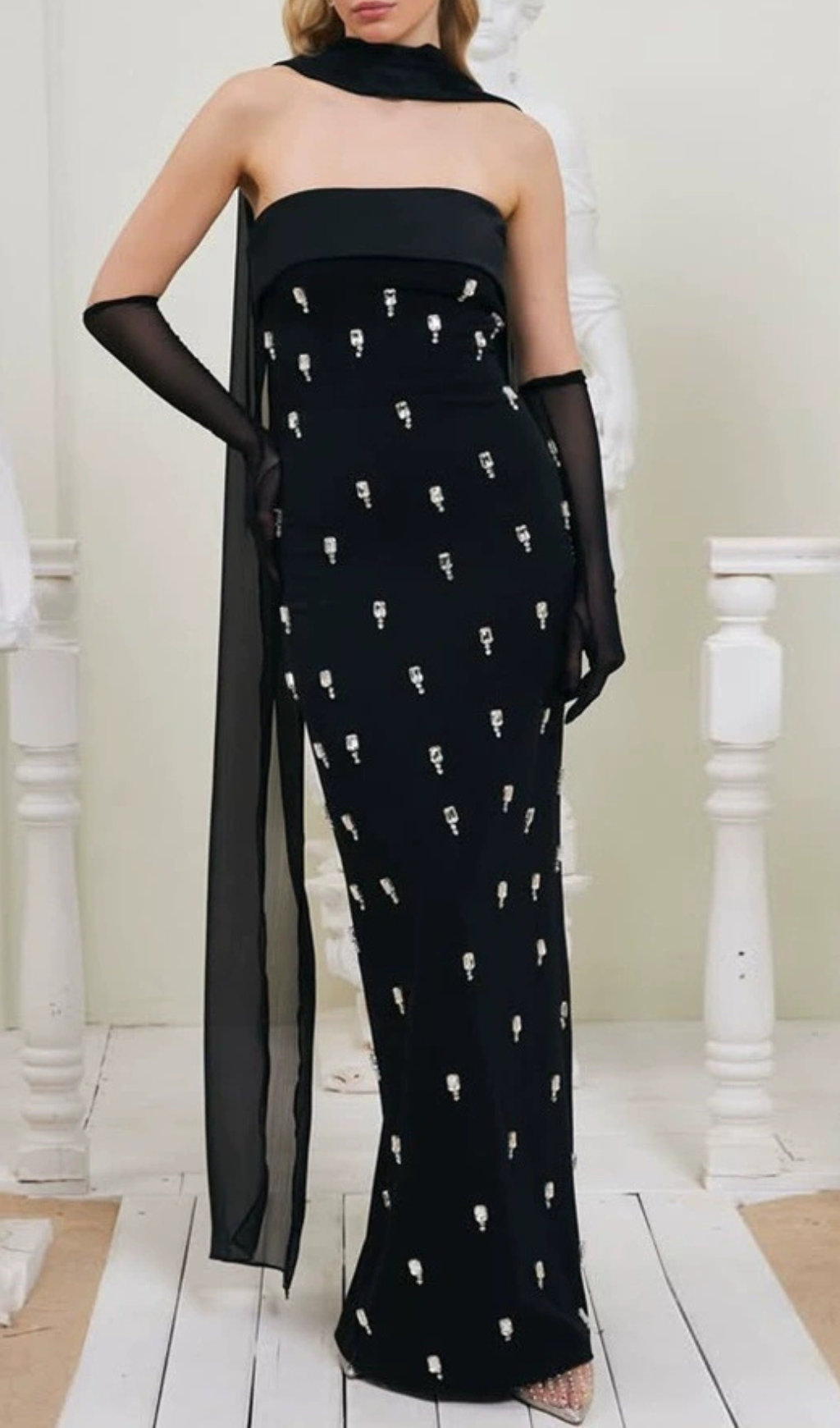 Fashionslee Women Genia Black Strapless Embellished Maxi Dress